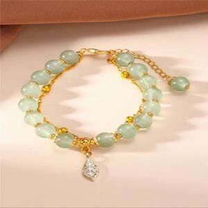 LIGHT GREEN COLOR FAUX JADE BEADS BEADED BRACELET
